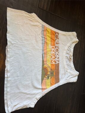 Billabong White Tank Top with Orange Yellow Brown and Green Retro Stripes